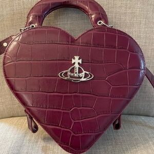 Vivienne Westwood Croc-Embossed Heart Crossbody Bag in Deep Red